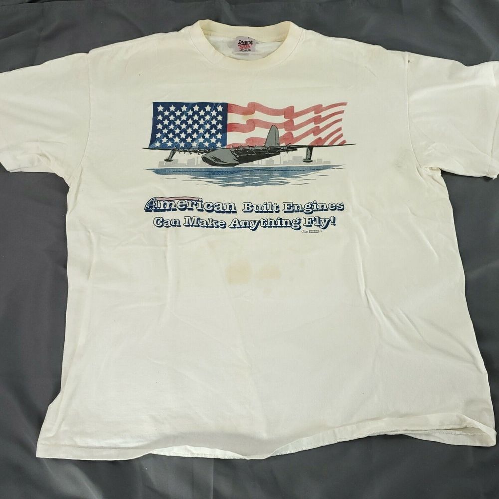 Vintage 93 Shirt Mens XXL American Airplane Faded Worn In Grunge Tee Made in USA